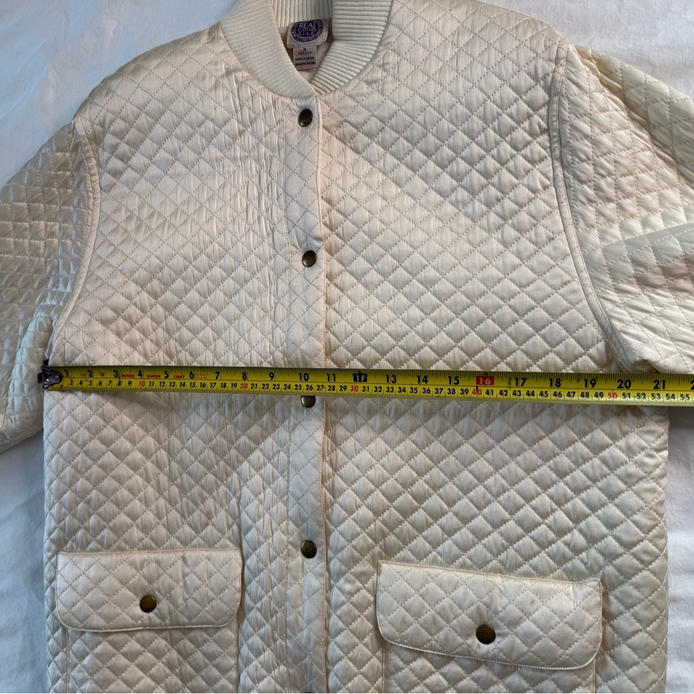 Vintage Saks Fifth Avenue Quilted Silk Bomber Jacket 90s Ivory Cream Women’s M - Picture 9 of 14